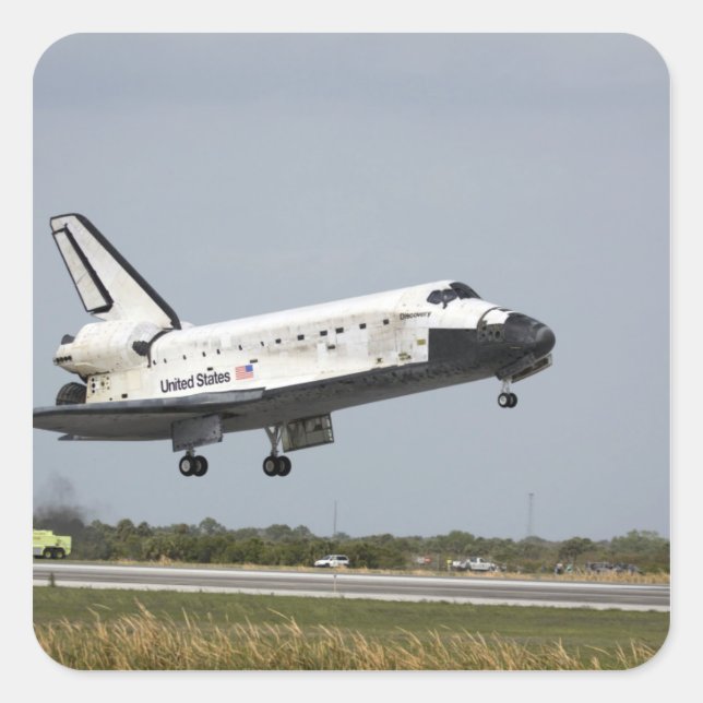 Space Shuttle Discovery approaches landing 3 Square Sticker (Front)