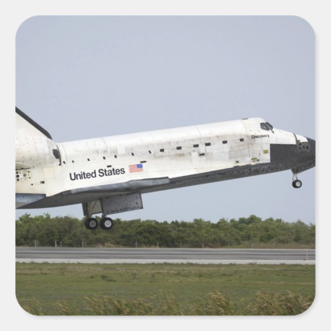 Space Shuttle Discovery approaches landing 4 Square Sticker (Front)