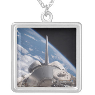 Space Shuttle Discovery backdropped by Earth Silver Plated Necklace