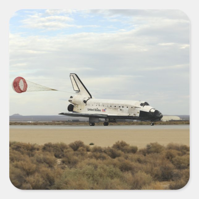 Space Shuttle Discovery deploys its drag chute Square Sticker (Front)