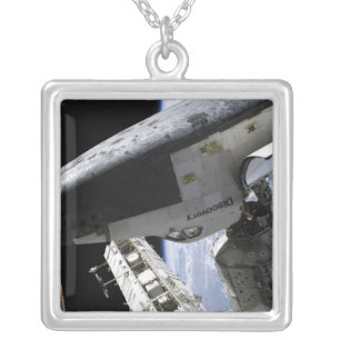 Space Shuttle Discovery docked Silver Plated Necklace