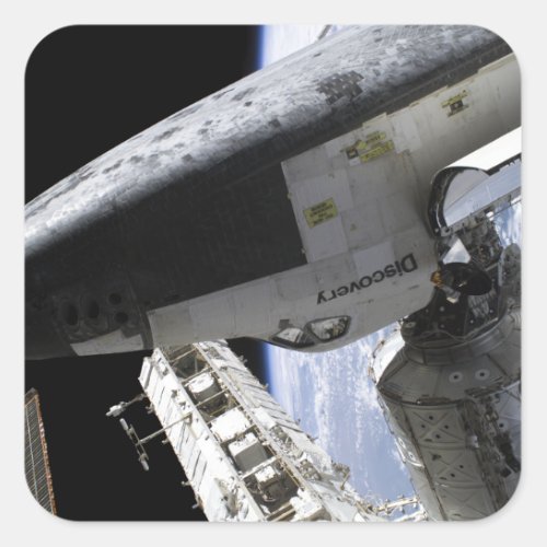 Space Shuttle Discovery docked Square Sticker