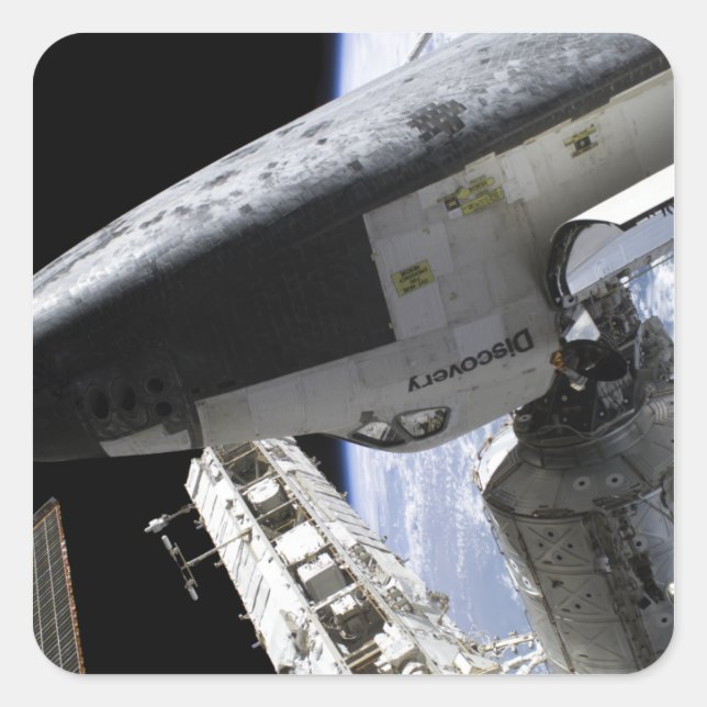 Space Shuttle Discovery docked Square Sticker (Front)
