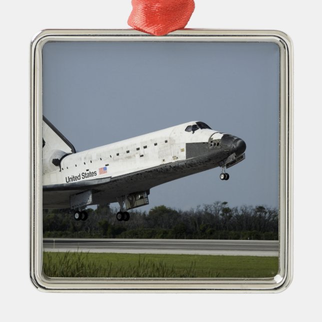 Space shuttle Discovery lands on Runway 33 2 Metal Ornament (Front)