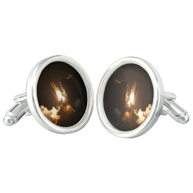 Space Shuttle Earth Orbital Spacecraft Night Canva Cufflinks (Angled)