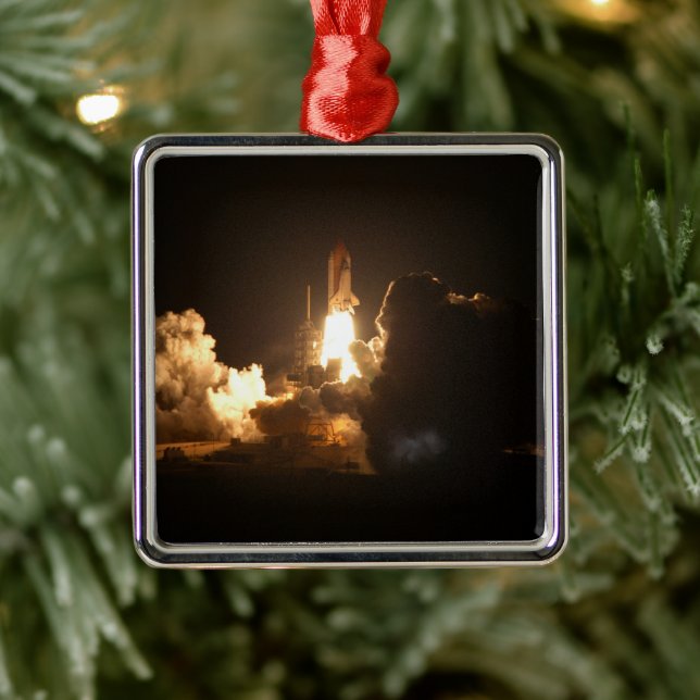 Space Shuttle Earth Orbital Spacecraft Night Canva Metal Ornament (Tree)
