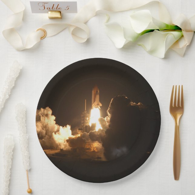Space Shuttle Earth Orbital Spacecraft Night Canva Paper Plates (Wedding)