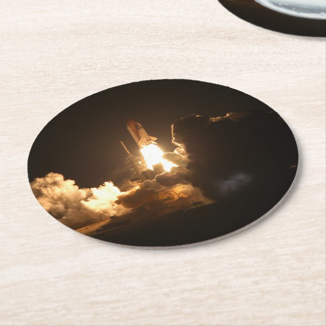 Space Shuttle Earth Orbital Spacecraft Night Canva Round Paper Coaster (Angled)