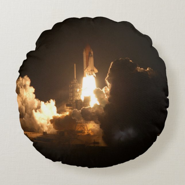 Space Shuttle Earth Orbital Spacecraft Night Canva Round Pillow (Front)