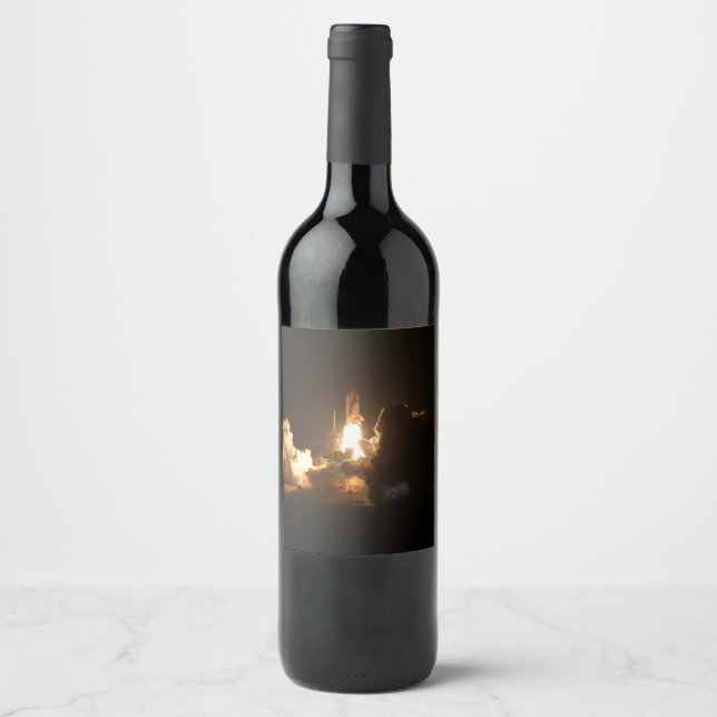 Space Shuttle Earth Orbital Spacecraft Night Canva Wine Label (Front)