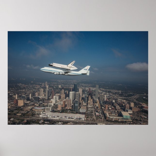 Space Shuttle Endeavor over Houston Texas Poster (Front)