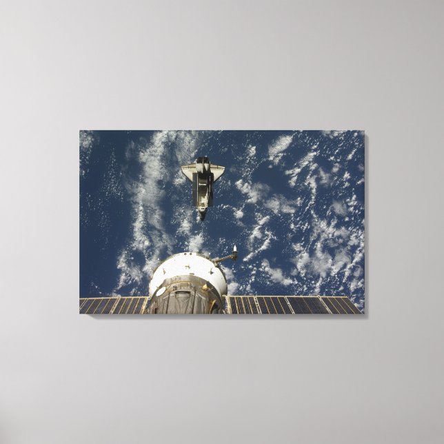 Space Shuttle Endeavour and a Soyuz spacecraft Canvas Print (Front)