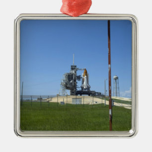 Space shuttle Endeavour is framed by a windsock Metal Ornament