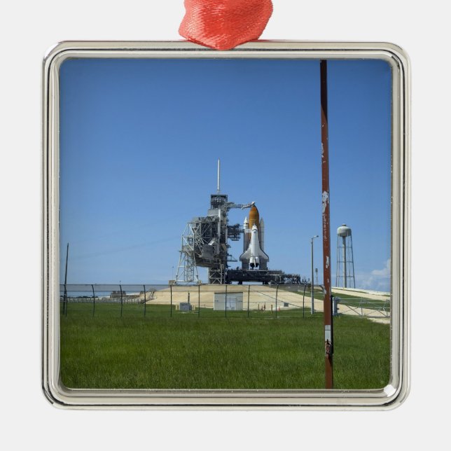 Space shuttle Endeavour is framed by a windsock Metal Ornament (Front)
