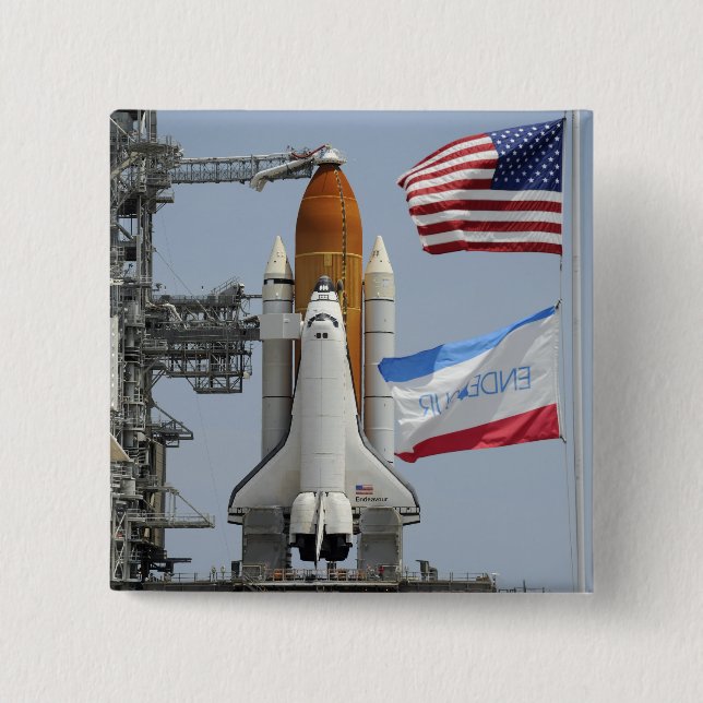Space Shuttle Endeavour on the launch pad 3 Button (Front)