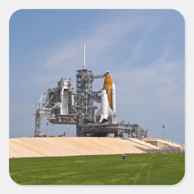 Space Shuttle Endeavour on the launch pad 4 Square Sticker (Front)