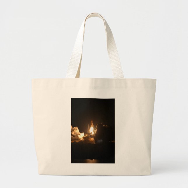 Space Shuttle Night Launch Poster Large Tote Bag (Front)