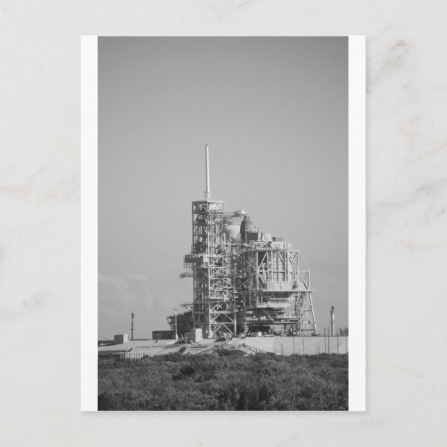 Space Shuttle on Launch Pad in Black and White Postcard (Front)