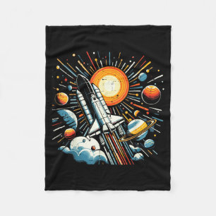 Space Shuttle Sun Planets Rocket Galaxy Boys Kids  Fleece Blanket