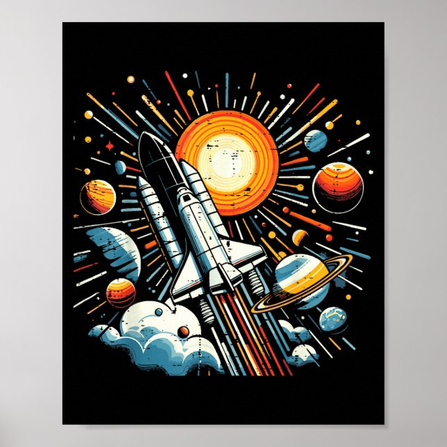 Space Shuttle Sun Planets Rocket Galaxy Boys Kids  Poster (Front)