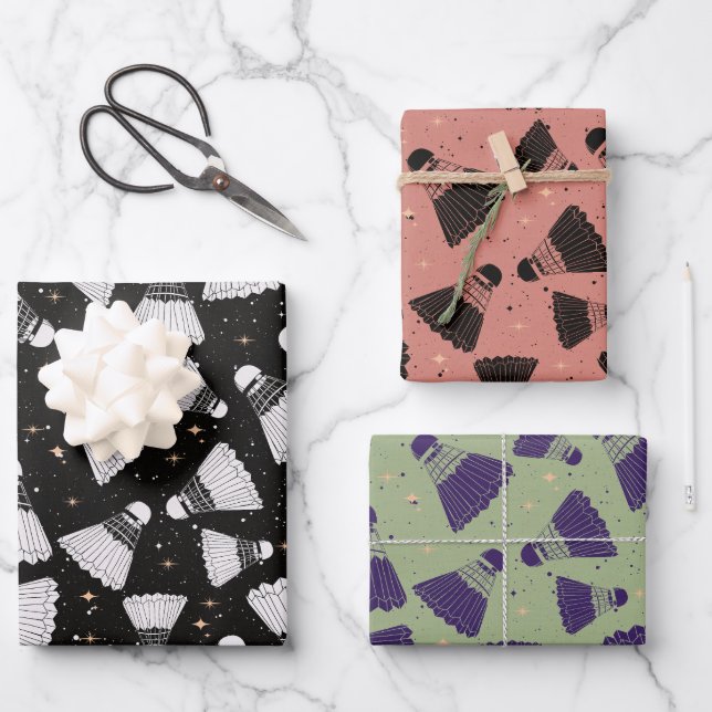 Space Shuttlecock pink green Wrapping Paper Sheets (Front)