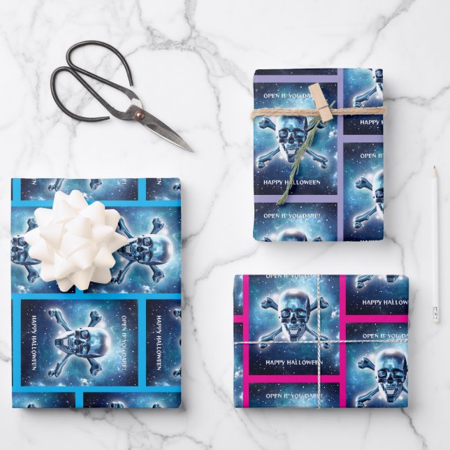Space Skull. Wrapping Paper Flat Sheet Set of 3 (Front)