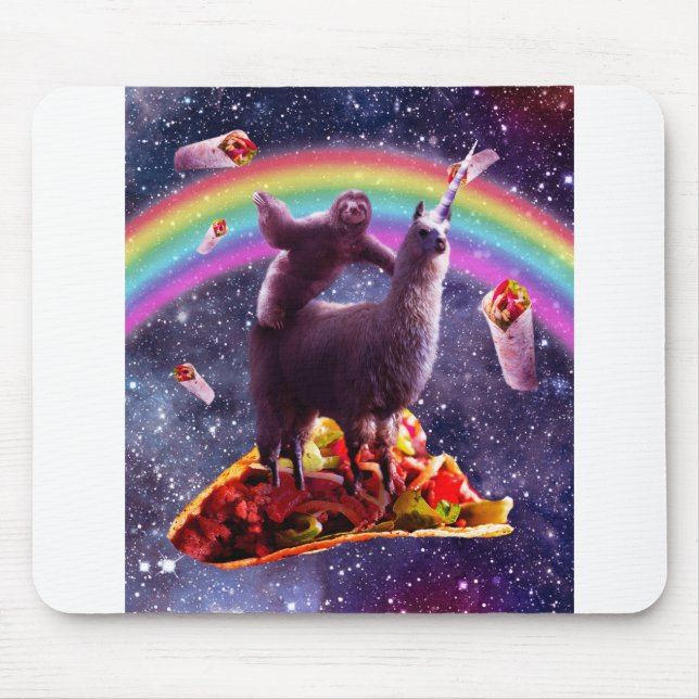 Space Sloth Riding Llama Unicorn - Taco & Burrito Mouse Pad (Front)