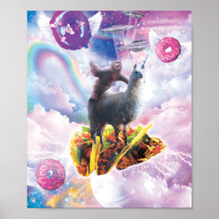 Space Sloth Riding Llama Unicorn - Taco & Donut Poster