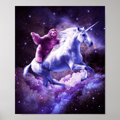 Space Sloth Riding On Unicorn Poster