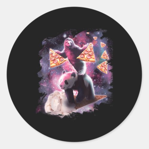 Space Sloth With Pizza On Panda Riding Ice Cream Classic Round Sticker
