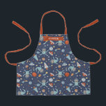 Space Sloths Cute Pattern - Add Name Apron<br><div class="desc">Fun sloth patterned apron in dark blue with lots of astronaut sloths floating around in space among space ships,  rockets,  planets,  moons,  stars,  and shooting stars. Personalize with your name or your child's name on the red label.</div>