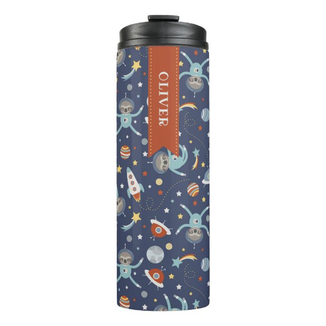 Space Sloths Cute Pattern - Add Name Thermal Tumbler (Front)