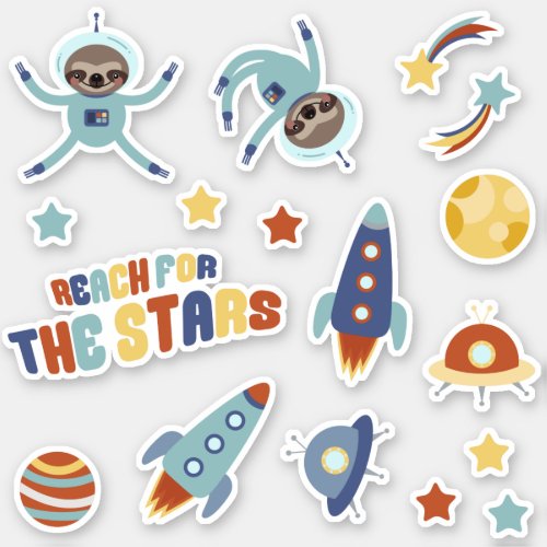 Space Sloths Stars Planets Kids Sticker