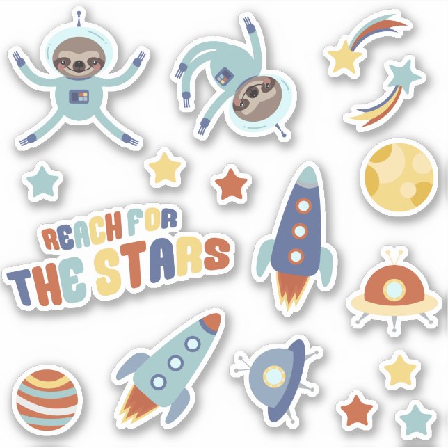Space Sloths Stars Planets Kids Sticker (Front)