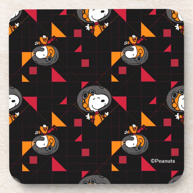 SPACE | Snoopy Space Suit Black Pattern Beverage Coaster (Front)