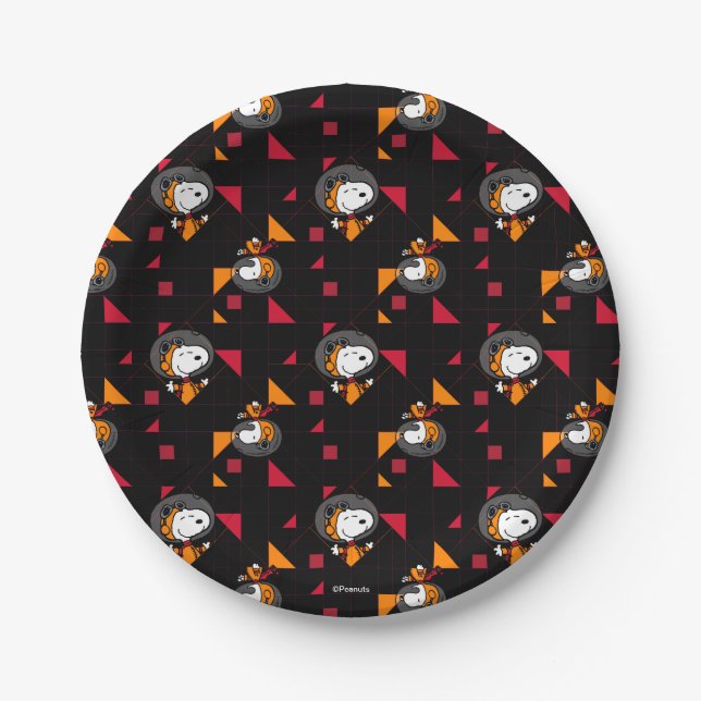SPACE | Snoopy Space Suit Black Pattern Paper Plates (Front)