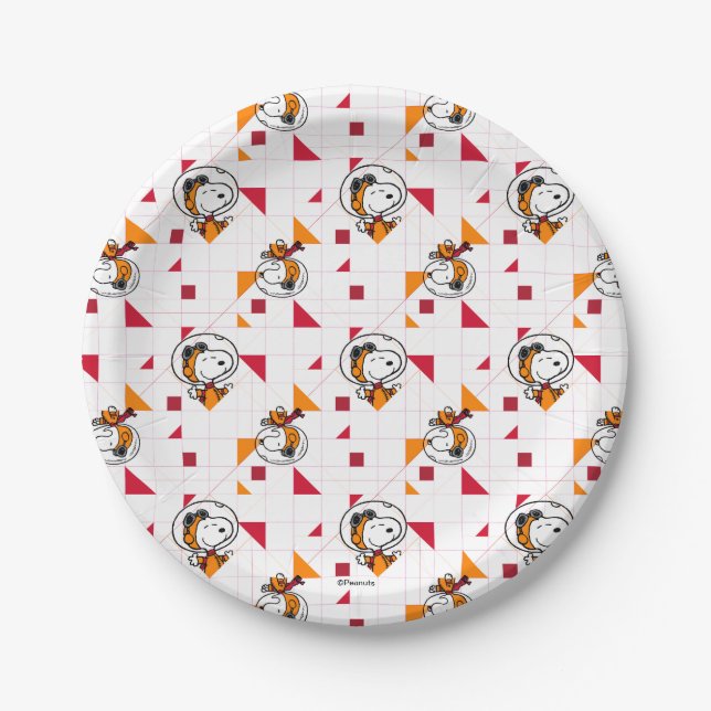 SPACE | Snoopy Space Suit White Pattern Paper Plates (Front)