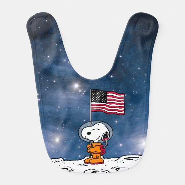 SPACE | Snoopy With Flag Astronaut Baby Bib (Front)