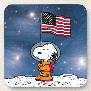 SPACE Snoopy With Flag Astronaut Beverage Coaster
