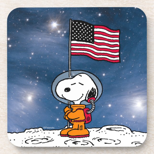 SPACE | Snoopy With Flag Astronaut Beverage Coaster (Front)