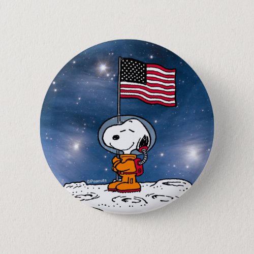 SPACE  Snoopy With Flag Astronaut Button