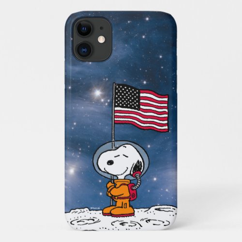 SPACE  Snoopy With Flag Astronaut iPhone 11 Case