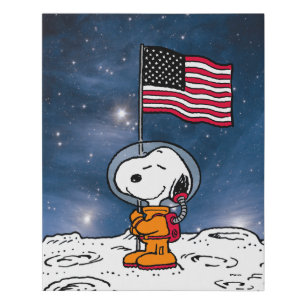 SPACE Snoopy With Flag Astronaut Faux Canvas Print
