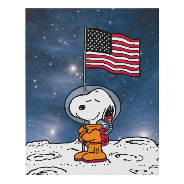 SPACE | Snoopy With Flag Astronaut Faux Canvas Print (Front)