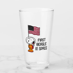 SPACE   Snoopy With Flag Astronaut Glass