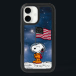 SPACE | Snoopy With Flag Astronaut iPhone 16 Case<br><div class="desc">This Peanuts artwork celebrates the 50th Anniversary of the 1969 Apollo 10 orbit of the moon and the Apollo 11 moon landing. This design features Snoopy in his orange space suit flying the American flag.</div>