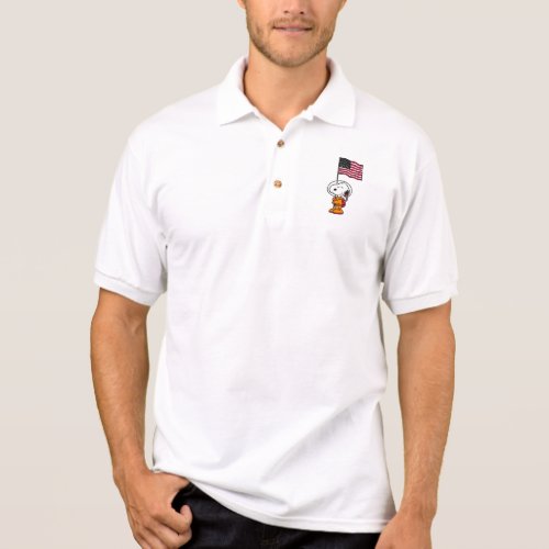 SPACE  Snoopy With Flag Astronaut Polo Shirt