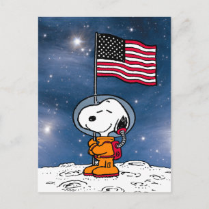 SPACE   Snoopy With Flag Astronaut Postcard
