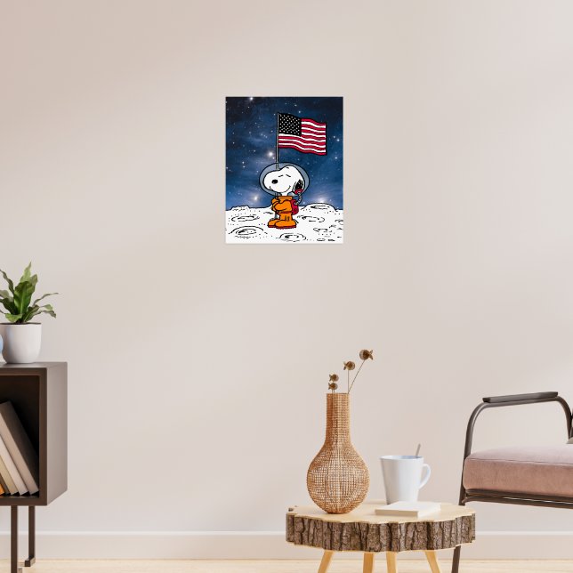 SPACE | Snoopy With Flag Astronaut Poster | Zazzle