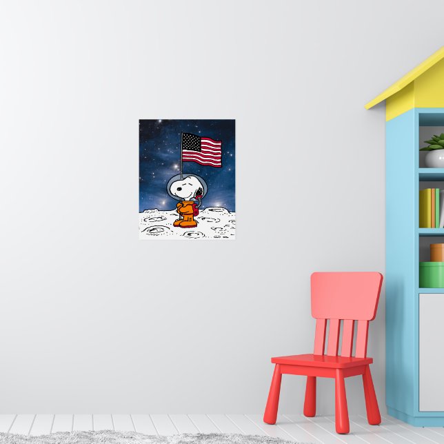 SPACE | Snoopy With Flag Astronaut Poster | Zazzle